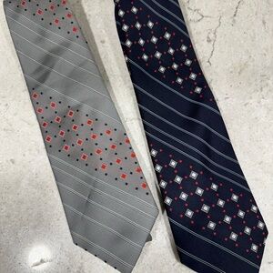 1980’s 100% Polyester Gian Mario Vintage Tye Set - Grey, Red, Navy